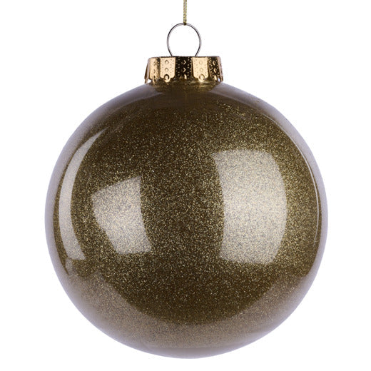 150MM DIA LACQUER LOOK GLITTER BALL ORNAMENT - GOLD - XH966708