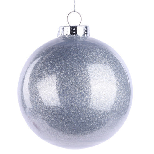 150MM DIA LACQUER LOOK GLITTER BALL ORNAMENT - SILVER - XH966726