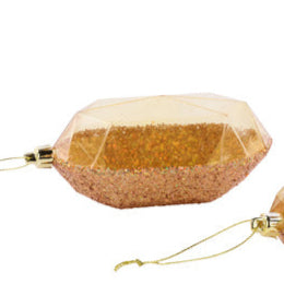 5.25"L LASER GLITTER GEM ORNAMENT - ROUND - GOLD - XJ552308