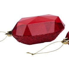 5.25"L LASER GLITTER GEM ORNAMENT - ROUND - RED - XJ552324