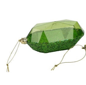 5.25"L LASER GLITTER GEM ORNAMENT - ROUND - LIME GREEN - XJ552369