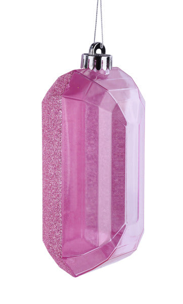 7"L X 4"W GLITTER RECTANGLE GEM ORNAMENT - PINK - XJ563422