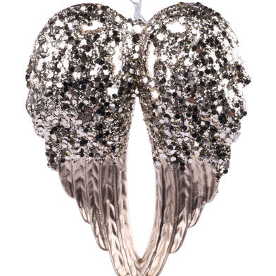 6"H X 4.25"L GLITTER ANGEL WING ORNAMENT - CHAMPAGNE - XJ709042