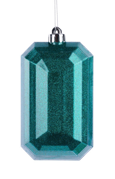 7"L X 4"W GLITTER RECTANGLE GEM ORNAMENT - TURQUOISE - XJ7166EK