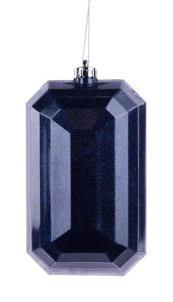 8"L X 5"W GLITTER RECTANGLE GEM ORNAMENT - NAVY BLUE - XJ716819