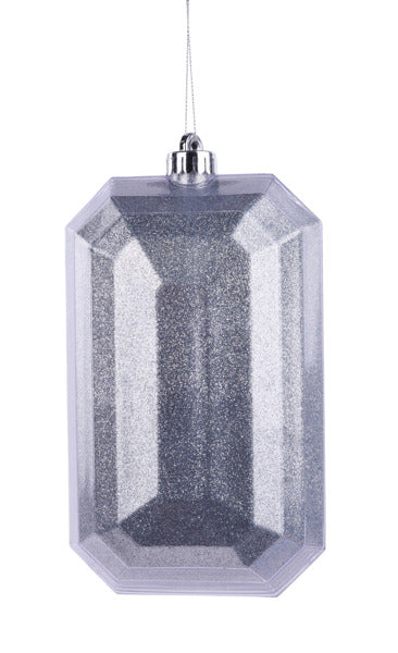 8"L X 5"W GLITTER RECTANGLE GEM ORNAMENT - SILVER - XJ716826