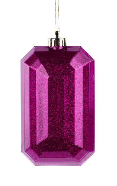 7"L X 4"W GLITTER RECTANGLE GEM ORNAMENT - FUCHSIA - XJ717007
