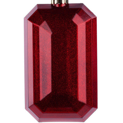 7"L X 4"W GLITTER RECTANGLE GEM ORNAMENT - RED - XJ717024