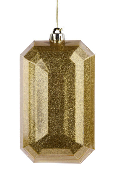 8"L X 5"W GLITTER RECTANGLE GEM ORNAMENT - GOLD - XJ717208