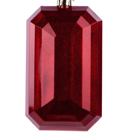 8"L X 5"W GLITTER RECTANGLE GEM ORNAMENT - RED - XJ717224