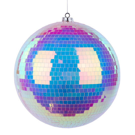 250MM IRIDESCENT MIRROR BALL ORNAMENT - WHITE - XJ718473