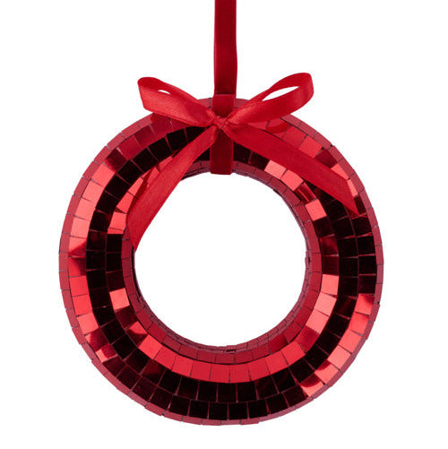 5.75"DIA MIRROR WREATH ORNAMENT - RED - XJ719924