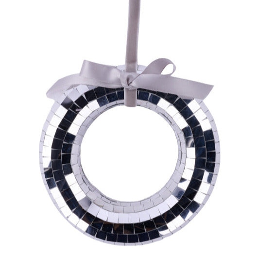 5.75"DIA MIRROR WREATH ORNAMENT - SHINY SILVER - XJ719926