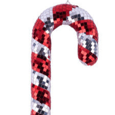 15.5"L X 4.25"W MIRROR CANDY CANE ORNAMENT - RED/SILVER - XJ20380