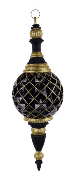 18"HX150MM DIA DIAMOND CHECK FINIAL ORNAMENT - BLACK/GOLD - XJ7254RM