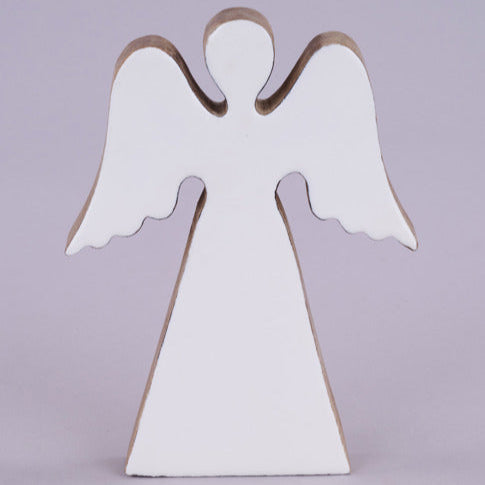 8"H X 6"L MANGO WOOD ANGEL - WHITE/NATURAL - XN0589