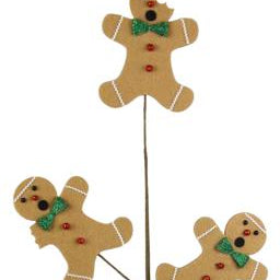 30"H BITTEN GINGERBREAD MEN PICK - TAN/WHITE/EMERALD/RED/BLACK - XP3821