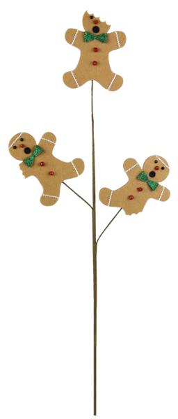 30"H BITTEN GINGERBREAD MEN PICK - TAN/WHITE/EMERALD/RED/BLACK - XP3821