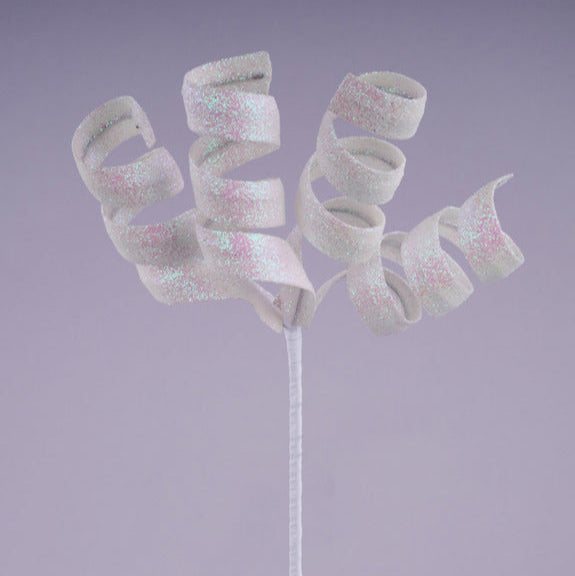 11"L GLITTER CURL PICK - IRIDESCENT WHITE - XS1491L4