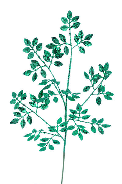 28"L GLITTER LEAF SPRAY - EMERALD GREEN - XS226806