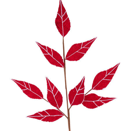 22.5"L GLITTER VELVET LEAF SPRAY - RED/WHITE - XS234134