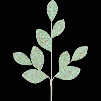 26"L GLITTER/IRIDESCENT LEAF SPRAY - MINT - XS238974