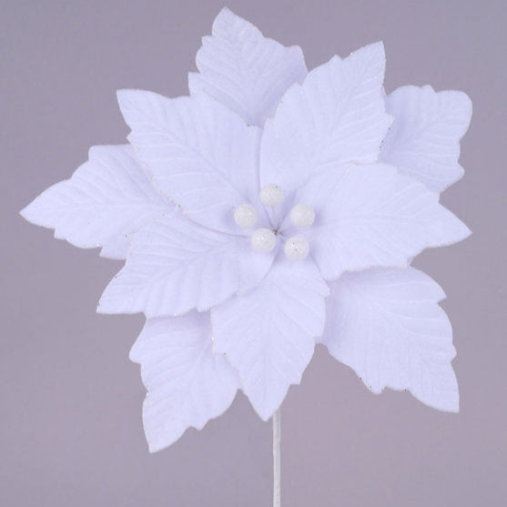 12.5"DIA VELVET POINSETTIA, 10.5"L STEM - WHITE - XS401156