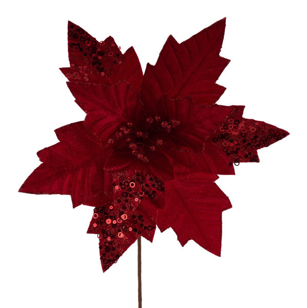 18"L X 12"DIA VELVET POINSETTIA STEM - RED - XS416024