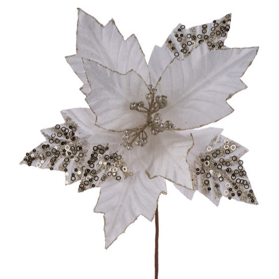 18"L X 12"DIA VELVET POINSETTIA STEM - CHAMPAGNE - XS416030