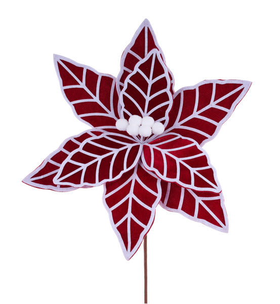 23"L X 14"DIA VELVET/FELT POINSETTIA - RED/WHITE - XS419634