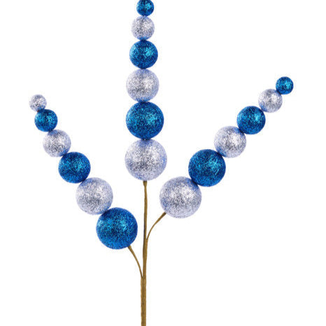 24"L GLITTER BALL/SPIKE SPRAY - ROYAL BLUE/SILVER - XS5738C6