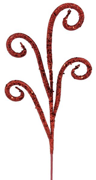 21"L CURLY GLITTER TUBING SPRAY - RED - XS604624