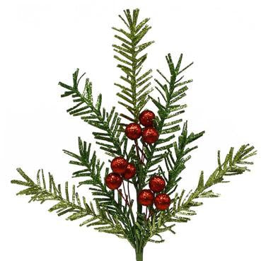 20"L GLITTER FOAM PINE/BALL SPRAY - GREEN/RED - XS7505