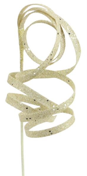 23.5"L CURLY GLITTER RIBBON PICK - IVORY/GOLD - XS9822J6