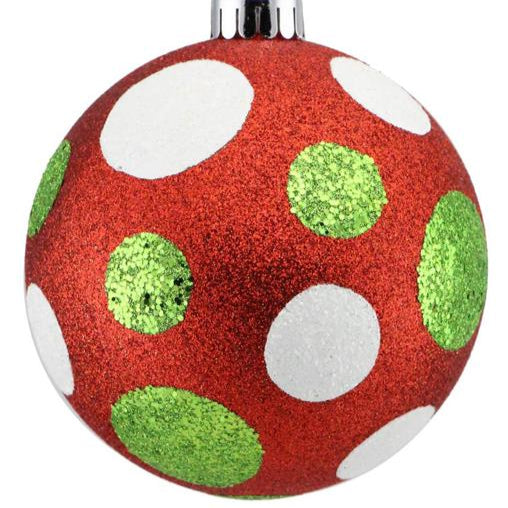 120MM ALL GLITTER POLKA DOT BALL - RED/LIME GREEN/WHITE - XY8918M4