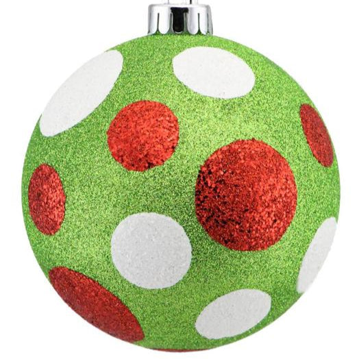 120MM ALL GLITTER POLKA DOT BALL - LIME GREEN/RED/WHITE - XY8918M5