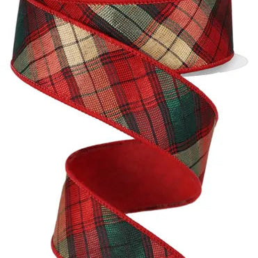 1.5"X10YD METALLIC PLAID/DIAGONAL FUSED BACK - GOLD/RED/GREEN - RGX0140
