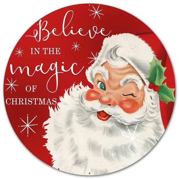 12"DIA BELIEVE/SANTA SIGN - RED/WHITE/GREEN - AP0129