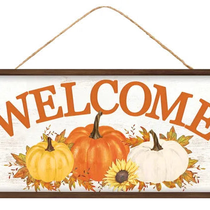 12.5"LX6"H WELCOME W/PUMPKINS SIGN - WHITE/ORANGE/YELLOW - AP735571