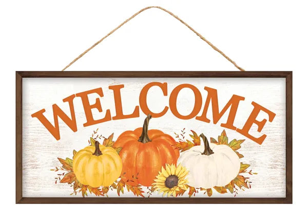 12.5"LX6"H WELCOME W/PUMPKINS SIGN - WHITE/ORANGE/YELLOW - AP735571
