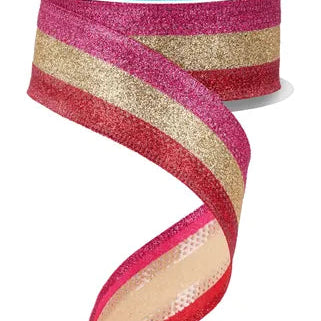 1.5"X10YD 3-IN-1 SHIMMER GLITTER - RED/GOLD/HOT PINK - RGA8219FN