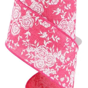 2.5"x10YD MINI ROSE ON ROYAL - HOT PINK/WHITE - RGC186111