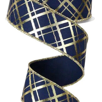 1.5"X10YD METALLIC THICK/THIN DIAGONAL - NAVY BLUE/GOLD - RGE167377