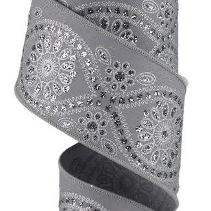 2.5"X10YD DELUXE WAVY FLORAL - GREY/SILVER - RGE1962FX