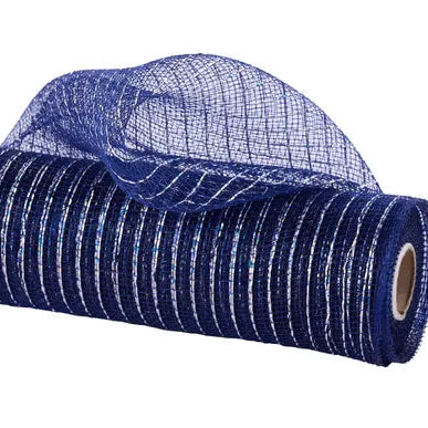 10"X10YD METALLIC MESH - NAVY W/LASER SILVER FOIL - RE1301MR