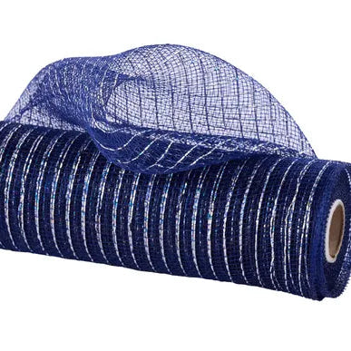 10"X10YD METALLIC MESH - NAVY W/LASER SILVER FOIL - RE1301MR