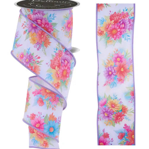 2.5"X10YD BRIGHT FLOWERS - WHITE/LAVENDER/PINK/TURQUOISE - LS1175K1