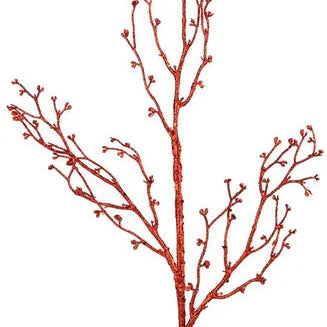 27"L GLITTERED BUD BRANCH SPRAY - RED - XS984624