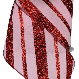 4"X10YD DIAGONAL GLITTER ON ROYAL - LIGHT PINK/RED - RGA150415