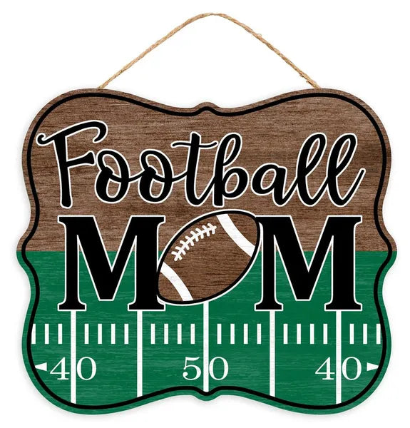 10.5"LX9"H FOOTBALL MOM FRAME SIGN - EMERALD/WHITE/BROWN/BLACK - AP7278